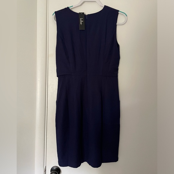NWT Zealous Love Navy Blue Tie-Front Midi Dress - Picture 5 of 6